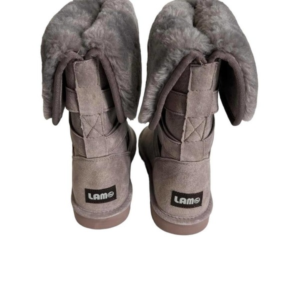 LAMO Women's Cozy Winter Boots Suede Sheepskin Fur Leather Taupe Gray Size 8 - Picture 2 of 6